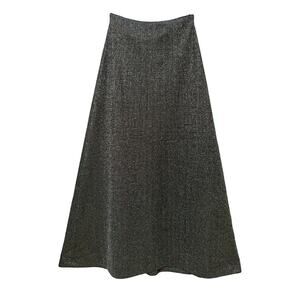 70s Clancy Jrs California Black & Metallic Silver A-Line Maxi Skirt Sz Junior 7